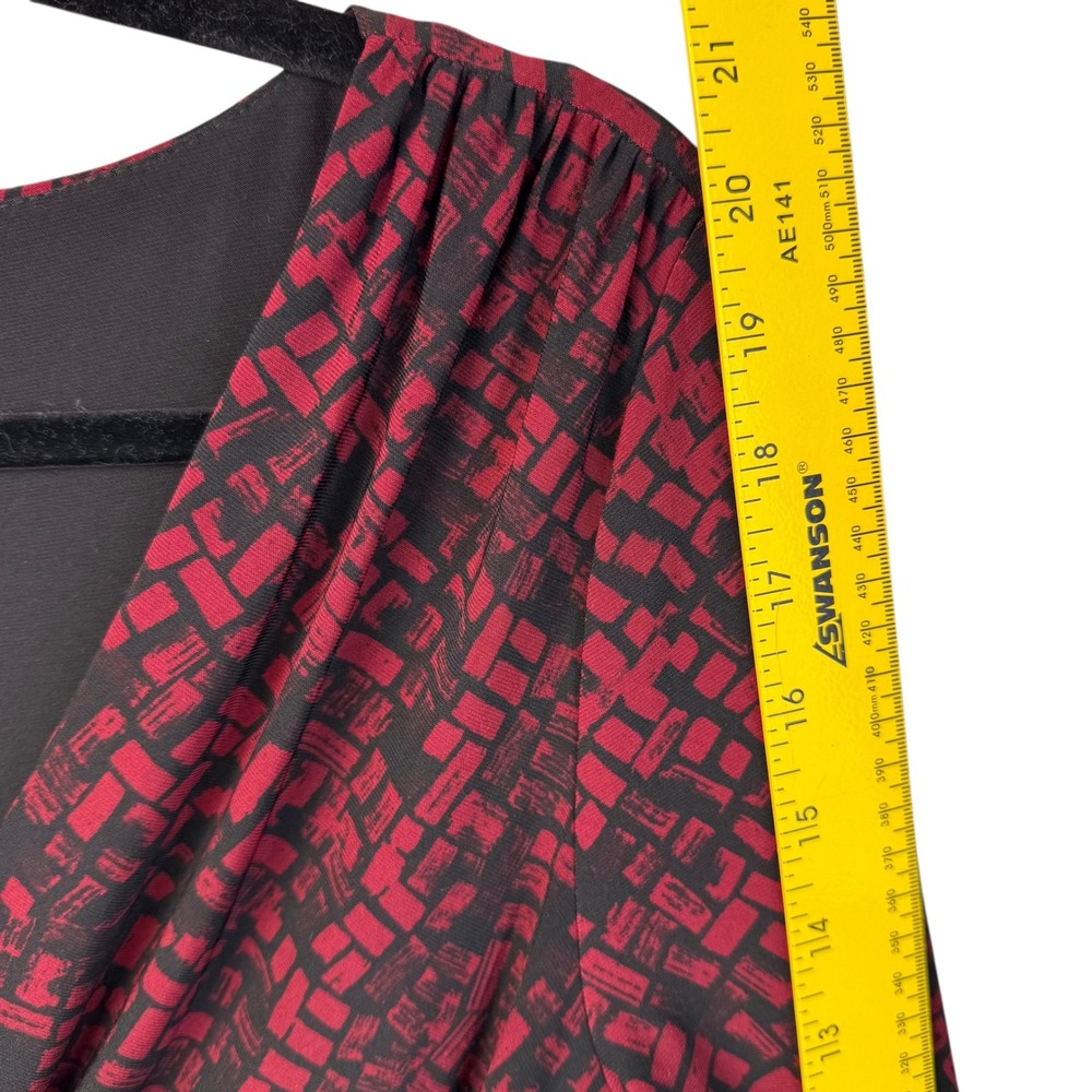 Ralph Lauren Dress 10 Red Black Geometric Print‎ 3/4 Sleeve Faux Wrap Career - Picture 15 of 16